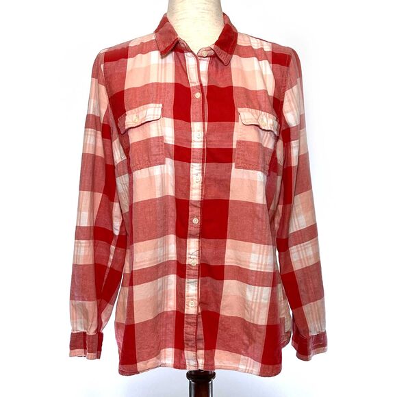 Old Navy Red Plaid Flannel Button-Up Top LG - Picture 1 of 8